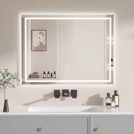 AquaWise Miroir Salle de Bain LED 80x60cm Anti-buée Éclairage 3 Couleurs Dimmable Mémoire Cadre Aluminium Verre Argenté Sécurité Économie d'Énergie