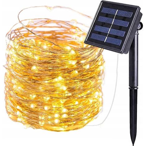 Solarbetriebene LED-Weihnachtsbeleuchtung für den Außenbereich, warmweißes Licht, 22 m Kabel