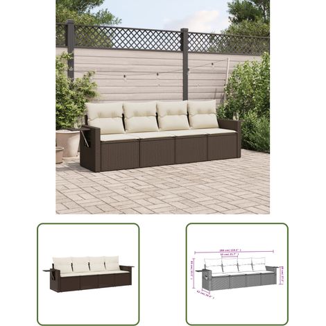 The Living Store 4-tlg. Garten-Sofagarnitur mit Kissen Braun Poly Rattan - Gartenmöbel - Sofasatz - Rattan Möbel - Outdoor Möbel - Balkonmöbel (1/3)