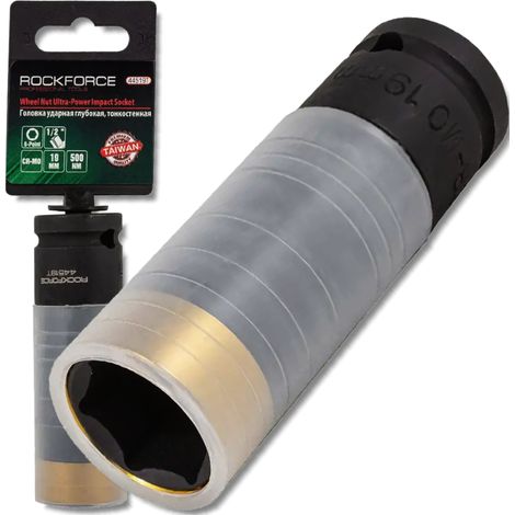 ROCKFORCE 1/2" DÜNNWANDIGER SCHLAGSCHLAG-EINSATZ TIEF MIT SCHUTZHÜLLE 19mm SCHLÜSSEL
