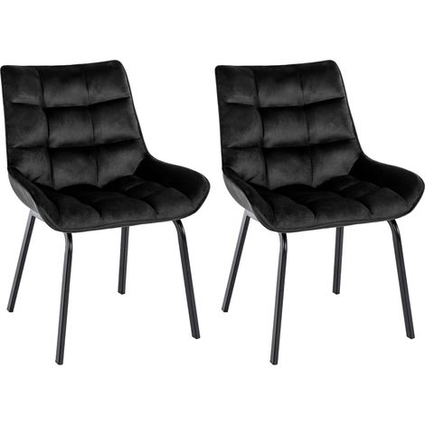 Juego de 2 sillas de comedor de terciopelo negro generosamente acolchadas con patas de metal negro 100007510 (1/5)