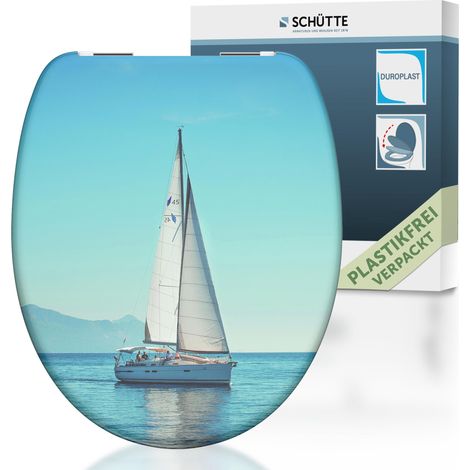 SCHÜTTE WC-Sitz aus Duroplast mit Absenkautomatik Toilettendeckel mit Motiv Klodeckel Segelboot Maritim 82148