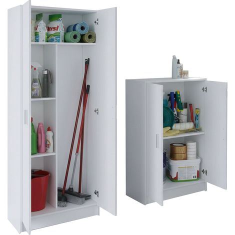 Ornago Waschraummöbel-Set, Abstellraum-Set mit 4 Regalen, 7 Fächern, Drehtüren, Weiß