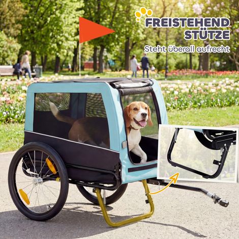 Remorque vélo pliable avec réflecteurs de sécurité et laisse, pour chiens de taille moyenne jusqu'à 20 kg, 143 x 70 x 90 cm, bleu clair (1/5)