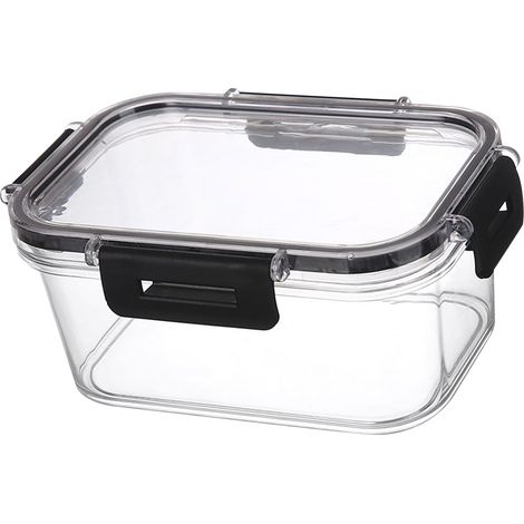 Grand bac de rangement alimentaire noir transparent en ABS avec couvercle à loquet étanche pour cuisine réfrigérateur restes préparation repas 15x8x6.5 cm 1 pièce (1/4)