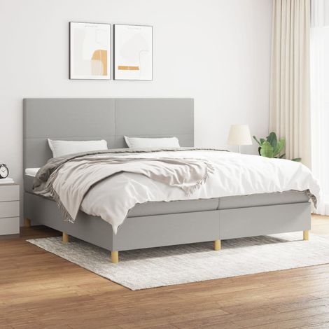 Lit à sommier tapissier avec matelas - Cadre De Lit Moderne: King Size - Lit Double - Gris clair 200x200cm Tissu Chic-926832 (1/4)