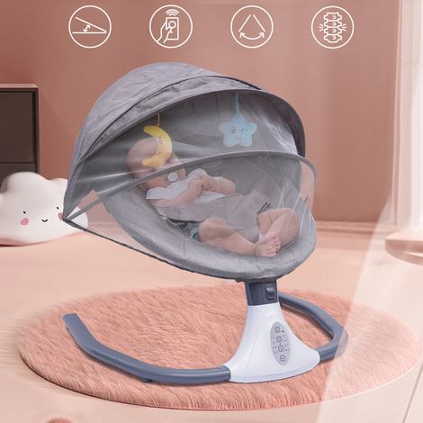 Babywippe, elektrische Babyschaukel, mit Fernbedienung, Schaukel, mehrere Positionen, Timer, für Babys im Alter von 0 bis 18 Monaten, Grau, 5272cm