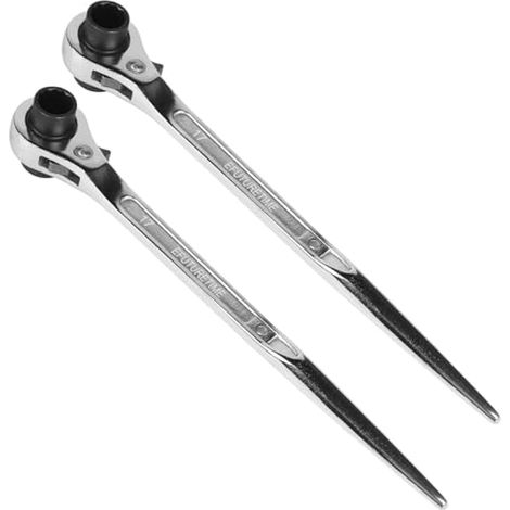 2x Clé d'Échafaudage à Cliquet Réversible, 17/19mm + 19/22mm Poignée Plate, Clé à cliquet pour Échafaudage en CR-V, Argent (1/5)