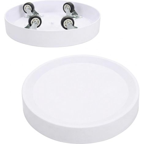 Lot de 2 supports mobiles à roulettes pour plantes avec roues cachées -Diamètre intérieur 21,5 cm, Chariot rond pour intérieur et extérieur - Blanc (1/5)