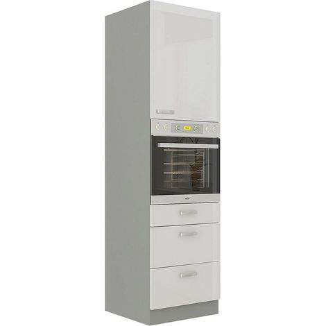 Küchen Hochschrank 60 Bianca Weiß Hochglanz + Grau Küchenzeile Küchenblock (1/4)