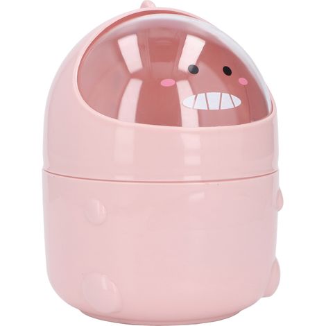 Poubelle de bureau créative avec couvercle dinosaure - Corbeille de rangement à couvercle basculant pour bureau - Mini corbeille à papier pour chambre d'étudiant - Rose (1/5)