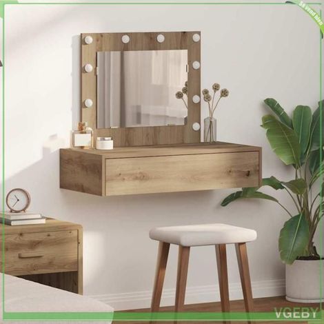 Table de maquillage - Marron - Bois d'ingénierie - 83 x 40 x 70 cm - Avec miroir et tiroir (1/5)