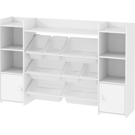 Enfants 3-8 ans - meuble de rangement jouets et livres pour chambre, 8 bacs amovibles, structure MDF métal (1/5)