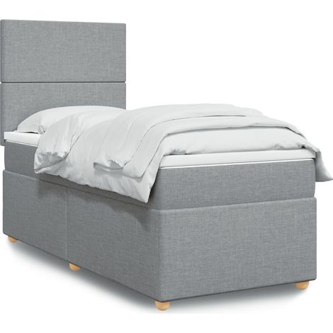 Boxspringbett mit Matratze Hellgrau 100x200 cm Stoff