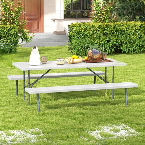 Table et Bancs de Pique-nique Pliables Cadre Métallique 250KG 183x163cm Gris CWXT8203 DESIGN IN (1/2)