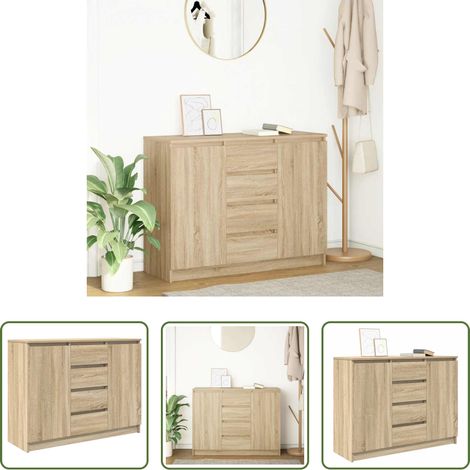 Holz - Sideboard mit Schubladen Sonoma-Eiche 100,5x35x76 cm (1/5)