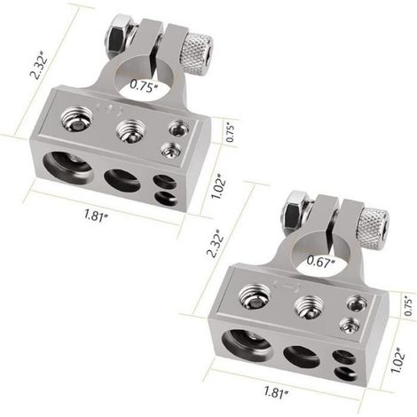 Bornes Batterie - 19 mm Positif + 17 mm Negatif - Pour Autoradio - Alliage Zinc-Cuivre - 2 Pièces (1/5)