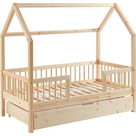 Lit cabane enfant BAÏTA Tiny Pine 90 x 190 cm, sommier et tiroir inclus (1/5)