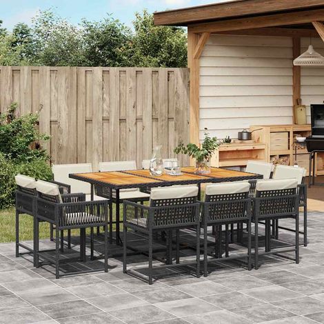 11-tlg. Garten-Essgruppe mit Kissen Schwarz Poly Rattan (1/5)