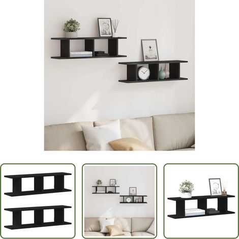 Holzwerkstoff - Wandregale 2 Stk. Schwarz Eichen-Optik 75x18x20cm Holzwerkstoff (1/5)
