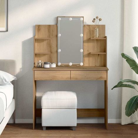 Vidaxl – Coiffeuse enfant avec lumières LED – Chêne artisanal – Dimensions 96x40x142 cm – Bois d'ingénierie résistant à l'humidité
