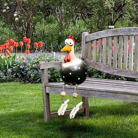 Hühner-Gartendekoration, Hühnerstatuen-Gartendekoration, lustige Hühner-Gartendekoration aus Kunstharz in Form einer Hühnerfigur, Tierskulpturen für Garten, Hof, Terrasse (Schwarz) (1/5)