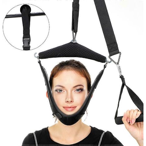 Dispositif de traction cervicale portable à fixer au-dessus d'une porte pour soulager les douleurs cervicales (1/4)