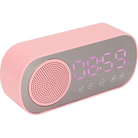 réveil fille, radio réveil rose, réveil Bluetooth, haut-parleurs Hi-Fi, écran miroir LED, charge micro USB, radio FM, horloge numérique lecture et voyage (1/5)
