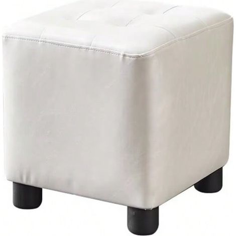 Le carré Pouf Housse Repose Pied , Couverture pour Tabouret de Canapé Élastique, Le Cuir PU, Bois Solide, Tabouret de Salon, 30 x 30 x 35 cm, Blanc