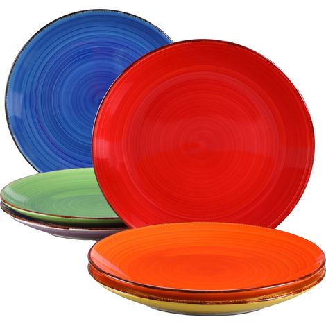 Juego de platos llanos pintados a mano con aspecto rústico. (1/2)