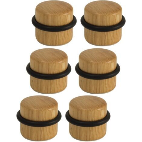 Arrêts de Portes - Butée de Porte Adhésive en Bois pour Sol - Butoirs de Porte Protection de Portes et Murs - Pack 6 unités (Chêne) (1/4)