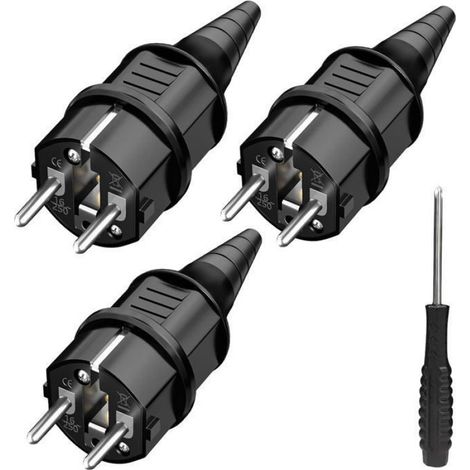3x prise de courant mâle, prise secteur, résistant aux éclaboussures, Durable pour câble de 6 à 16mm, IP44 (1/5)