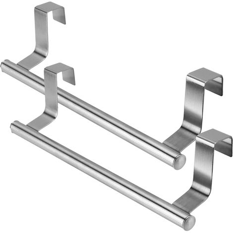Lot de 2 porte-serviettes à suspendre à la porte, 24  24 cm de long, en acier inoxydable, sans perçage, pour salle de bain, cuisine et salon (1/5)