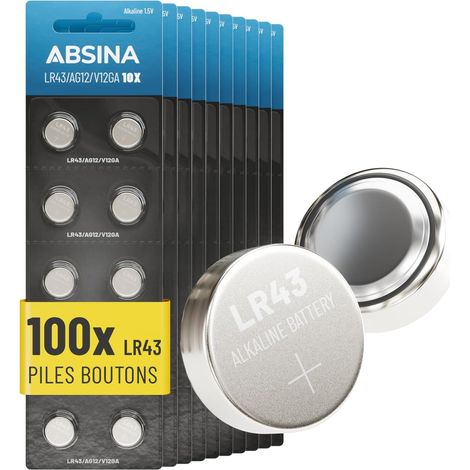 100x Piles Bouton AG12 LR43 - Pile LR43 alcalines 1,5V Anti-fuites et Longue durée de Vie - LR 43/186 / LR1142 / L1142 / V12GA / GPA76 / RW84 - Pile Bouton LR43 (1/5)