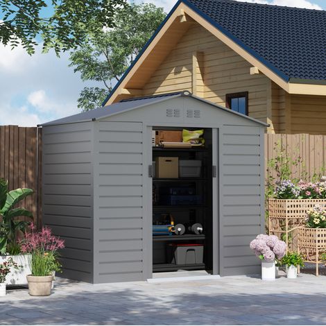 Abri de jardin 213x131x192 cm en acier galvanisé gris, avec rangement pour extérieur FloraGrace (1/5)