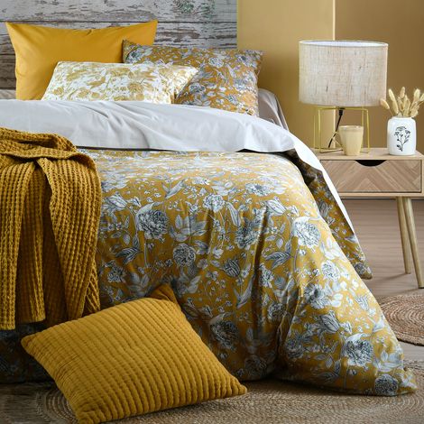 Housse de couette Jacinthe Moutarde en coton percale 240 x 220 (1/3)