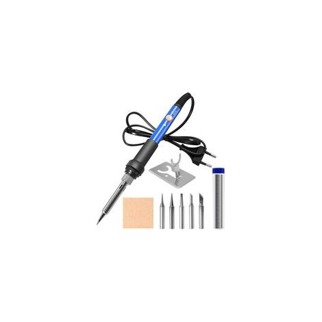 Kit de Fer à Souder 60W 9 Pièces Réglage de Température 6 Niveaux 5 Pointes de Soudure + Support + Étain + Éponge Pour Réparations Électroniques & Projets DIY (1/5)