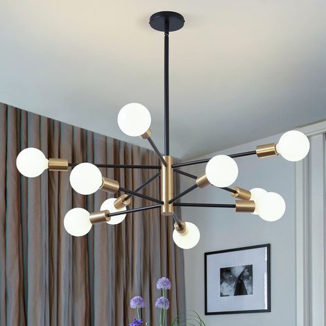 Lustre Spoutnik rétro, suspension vintage 10 lumières, plafonnier industriel, lustre moderne, lumière blanche (avec ampoules) (1/5)