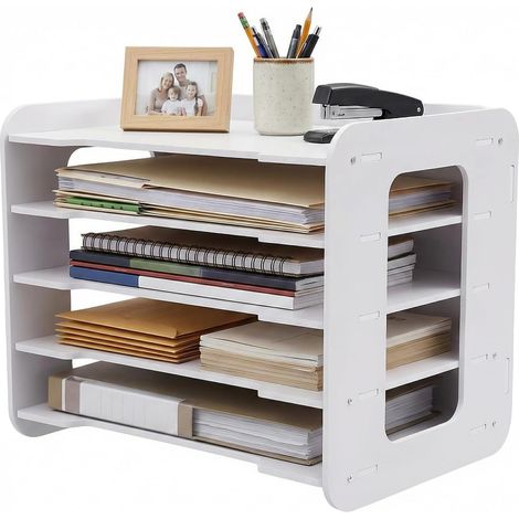 HAUTOUR Bac à courrier, Organiseur de Bureau, Support de Rangement pour Documents A4, Plateaux de classement pour la Maison, Le Bureau, l'école (5 Niveaux) (1/5)