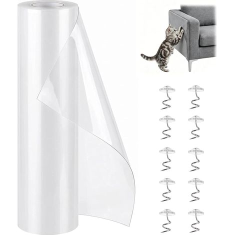 Protection Canapé Chat Anti Griffure 45cm x 5m, Protege Canape Griffe Chat, Film Protection Meuble Transparent Autocollant, Protection Griffes Chat pour Canapé Porte Mur avec Épingles (1/5)