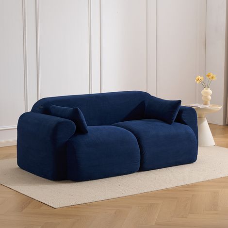 Zweisitzer Sofa Cord skulptural, Dunkelblau, 186x95x76 cm (1/5)