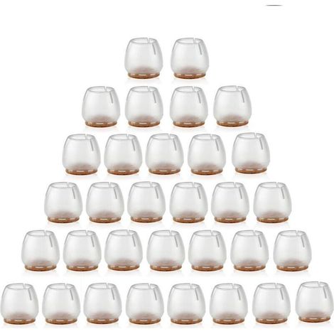 Patas de silicona para sillas y mesas – Paquete de 32 unidades, diámetro 25–29 mm, transparentes y marrones, protección para el suelo y resistentes a los arañazos.