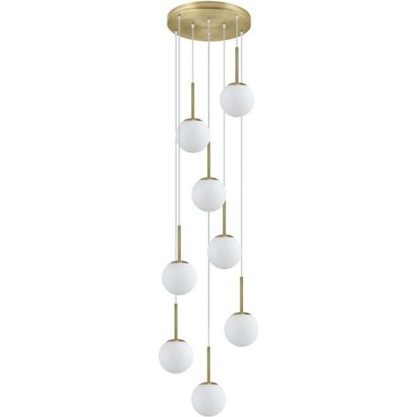 Colgante 8 luces modelo Portile acabado latón/blanco, 55cm(alto) 55cm(ancho) 36cm(fondo) (1/2)
