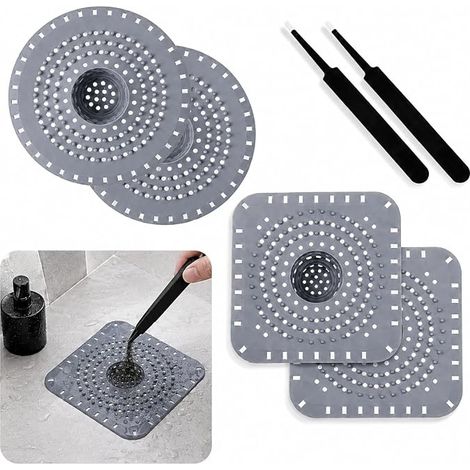 6 Pieces Shower Hair Catcher, Silicone Sink Filter, 2 Clips (1/5)