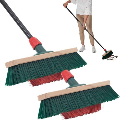 Novaliv 2x balai de jardin 40 cm avec manche poils en V poils en élastomère balai extérieur balai de rue avec manche poils durs balai de terrasse