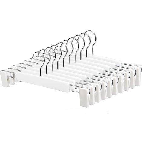 Lot de 10 Cintres pour Pantalon, Cintres Porte-Jupes, avec 2 Clips réglables antidérapants, Crochets pivotants à 360,pour Pantalons Jupes Chaussettes sous-Vêtements ,Blanc (1/5)