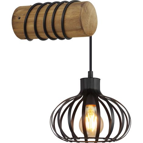 Wandleuchte Wandlampe Wohnzimmer Aufbau Braun Holz Metall E27 Schalter H 59 cm (1/5)