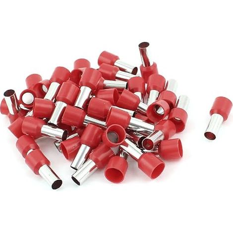 50pcs 16mm2 Cable End Cap Electrical Crimp Lug Wire Crimping Terminal Connector Terminal Insulated Bootlace Ferrule Red (1/2)