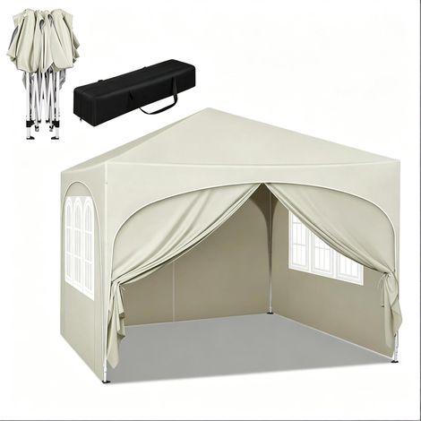 Pabellón plegable 3x3 m beige con laterales, techo Oxford 210D y bolsa (1/5)