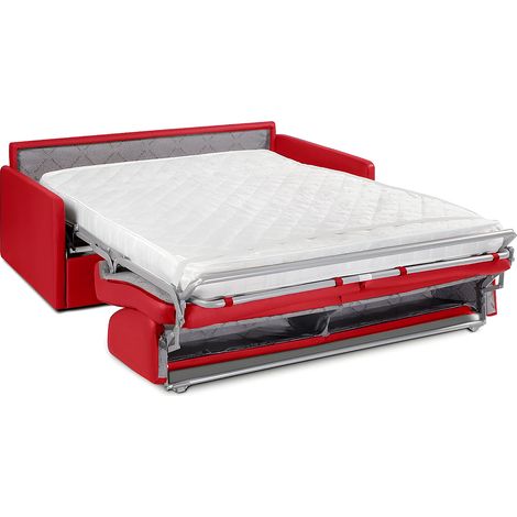 Vente-Unique – Canapé convertible express 4 places simili rouge – Couchage 160 cm – Matelas 14 cm – Assise mémoire de forme – Éco-responsable (1/2)